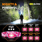 BLITZU, Hands-Free Headlamp, Long Range, Non-Slip Grip, High Power, Impact Resistant, Adjustable Light Modes, Battery Powered, Pink