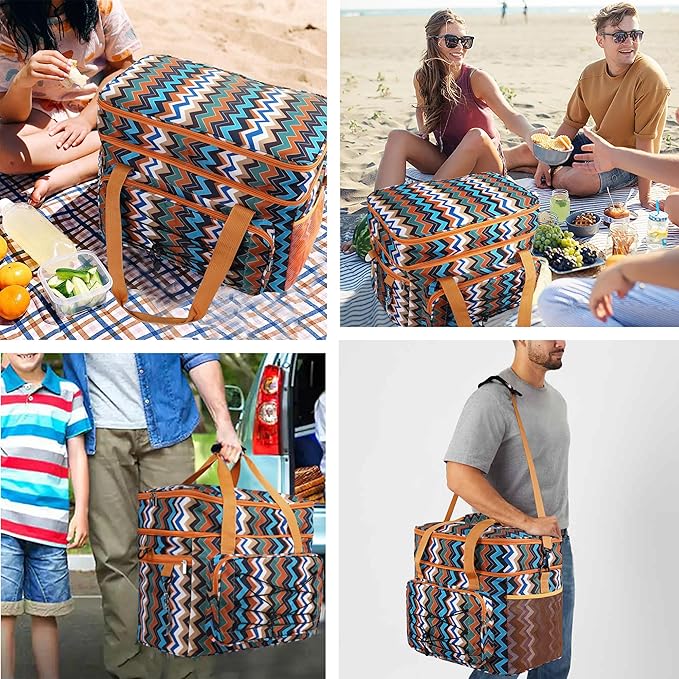 Soft Collapsible Insulated Sided Cooler - 60 Can Large Leakproof Picnic Beach Meal Prep Portable Travel Cooler for Shopping, Kayaking, Road Trips