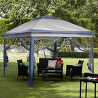 Saemoza 11x11 Pop Up Camping Shelters Tent, Outdoor Tent with Netting, Outdoor Shelters for Backyard, Screen House with Wheeled Cover Bag, Blue.