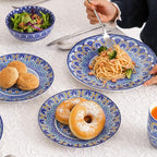 GaRcan Porcelain Dinnerware Set 16-Piece Bohemian Mandala Patterned Blue Porcelain Tableware Dinner Set with Dinner Plate,Dessert Plate,Bowl,Mug Dinnerware Set