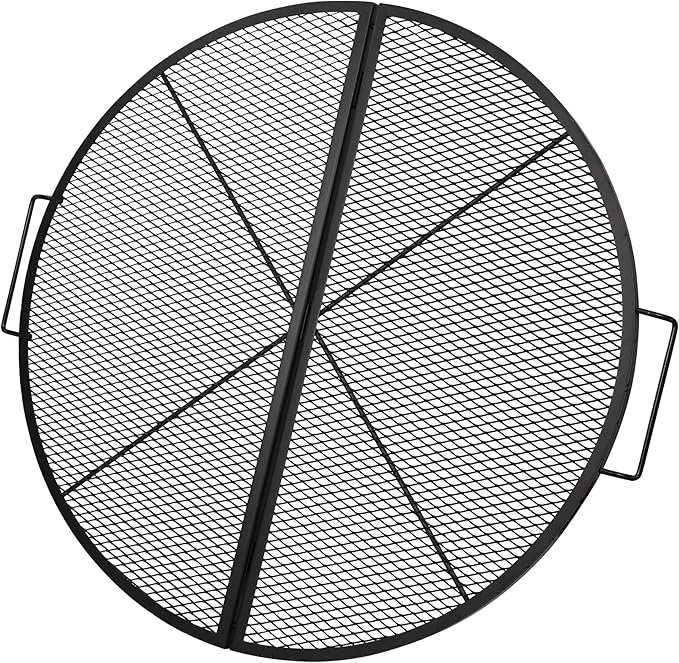 Lineslife 36 Inch X-Marks Fire Pit Cooking Grill Grates Portable, Heavy Duty Folding Round Campfire Grill Grate, Firepit Grill Grate with Handles for Outdoor BBQ Picnic, Black