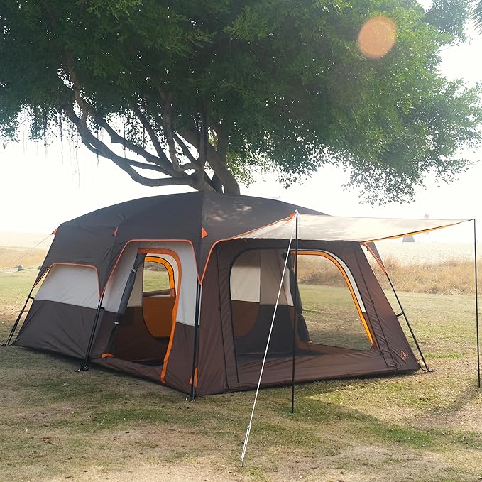 KTT Large Tent 8-10-12 Person,Family Cabin Tents,2 Rooms,2 Doors and 4 Windows with Mesh,Straight Wall,Waterproof,Double Layer,Big Tents for Outdoor,Picnic,Camping,Family Gathering
