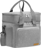 Lunch Bag-Double Deck Insulated Lunch Box for Men Women, Soft Leakproof Thickened Cooler Bag for Work, Picnic, Outdoor, Camping, Travel (Gray，15L)