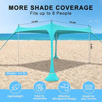 ihuan Beach Tent Sun Shelter 10X10FT UPF50+ with 4 Aluminum Foldable Poles, Easy Setup Outdoor Shade Canopy for 8 Person, Camping Sun Shelter for Fishing, Family Trips, Backyard Picnics