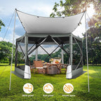 COBIZI 12x12FT Pop Up Gazebo Screen Tent Screen House for Camping, Camping Outdoor Screened Gazebo with Sidewalls, Portable Hub Tent Instant Screened Canopy with Carrying Bag and Ground Stakes, Gray