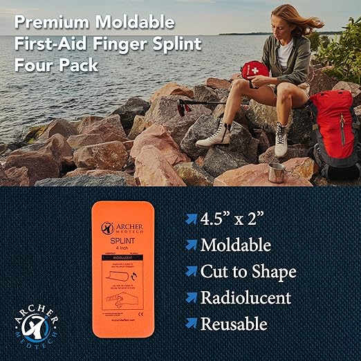 Finger Splint Pack of 4 – 2" x 4.5" Moldable Aluminum Finger Brace for Trigger Finger, Mallet Finger & Injury Immobilization – Lightweight, Reusable First Aid Splint Support