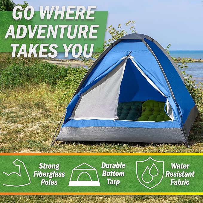 2 Person Camping Tent with Rain Fly and Carrying Bag - Lightweight Outdoor Tent for Backpacking, Hiking, or Beach Use by Wakeman Outdoors