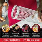Blazin' Grill Rolling Grill Basket | Rolling Grilling Baskets for Outdoor Grilling 2 Pcs | Barbecue Grill Set with BBQ Gloves | Portable Camping Net Rack Perfect for Vegetables, Seafood & Meat