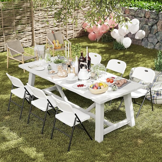 8 Pack Folding Chair, 800 Weight Limit Heavy Duty Plastic Folding Chair Portable Seating for Indoor Outdoor Events, Wedding, Party, Restaurant, Meeting Room White