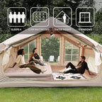 KEIKI Oxford Hot Tent for Camping, 2/3/4/6/8 Person Large Inflatable Tents w/Detachable Canopy, 4 Season Waterproof Tent for Hike Backpacking, Stove Jack AC Port, Mesh Doors Windows, Pump, Easy Setup