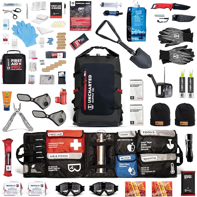 Uncharted Supply Co. The SEVENTY2® Pro 2-Person Survival System – 72 Hour Emergency Preparedness Kit with 60+ Tools for Home, Car, Camping, and Disaster Readiness – Durable Waterproof Go Bag
