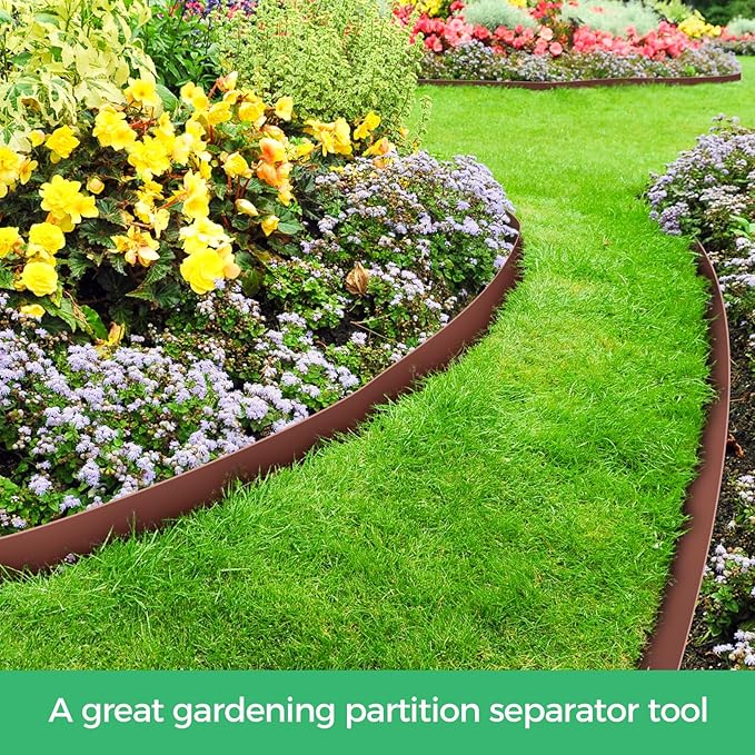 2-Inch x 100 FT Landscape Edging Border with 150 Spikes, Plastic Edging for Landscaping Garden Edging Border, Flexible Landscaping Edging for Garden Flower Beds Yard Lawn Pathway Paver (Brown)