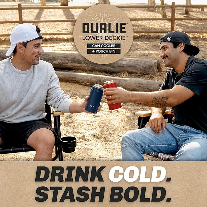 DUALIE Lower Deckie - Insulated 12 oz Can Cooler with Pouch Container - Universal Drink Holder with Built-in Pouch Bin - Choose Your Color