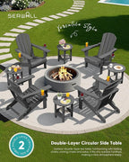 SERWALL Round Outdoor Side Table, HDPE Small Adirondack End Table,2-Tier Patio Side Table for Backyard Pool Porch Garden Lawn, Gray