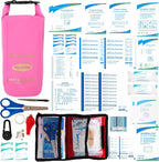 Boat First Aid Kit Waterproof, WELL-STRONG Marine Emergency Kit with Roll Top Dry Bag for Boating Fishing Kayaking – Water-Resistant Contents for Camping & Beach（Transparent Pink）