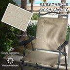 Outsunny Folding Patio Chairs, Set of 4 Sports Chairs for Adults, Camping Chairs with Armrests, Breathable Mesh Fabric Seat for Lawn, Beige