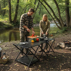 Portable Camping Table & Shelf, 2-in-1Folding Carbon Steel Picnic Rack 37" 4-Tier Storage Cook Station with 4 Hooks,Perfect for Party, Dining, Camping, BBQ, Indoor, Outdoor