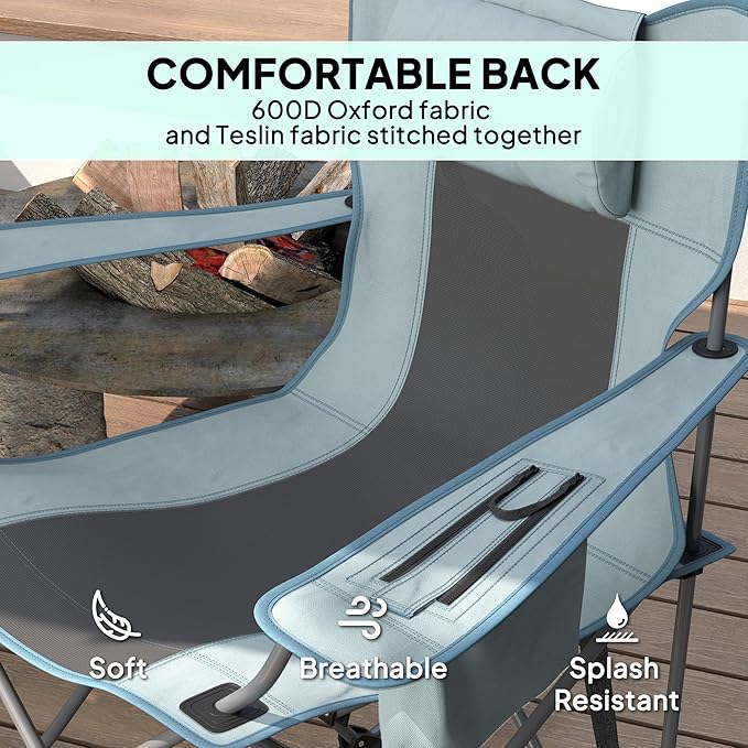 Outsunny Folding Rocking Camping Chairs for Adults, Portable Outdoor Rocking Chairs with Headrest, Cooler Bag, Cup Holder, Carry Bag for Picnic Outside and Outdoor Travel, 2 Pack, Gray