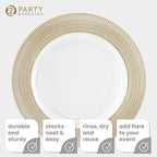 PARTY BARGAINS 13-Inch Charger Plates - 48 Pack, Clear Gold Textured Rim, Heavy-Duty Disposable Chargers for Elegant Dining - Ideal for Weddings and Formal Events