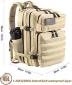 LHI Military Tactical Backpack for Men and Women 45L Army 3 Days Assault Pack Bag Large Rucksack with Molle System - Cream