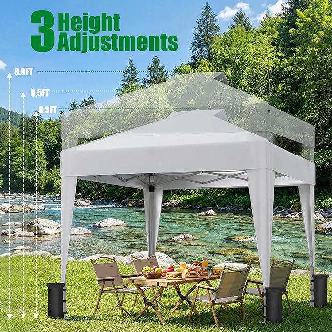 SANWAY 10x10 Pop up Canopy Tent, One-Button, Outdoor Instant Canopy Protable for Events, Camping, Parties, Vendor, Beach Tent - White