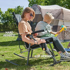 PORTAL Oversized Folding Rocking Camping Chair Portable Outdoor Rocker with High Back Hard Armrests Carry Bag, Supports 400 lbs