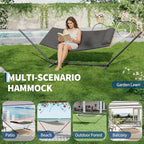 Heavy Duty 2 Person Double Hammock with Portable Adjustable Steel Stand, Outdoor Hammock with Pillow for Patio, Garden, Beach, Backyard Camping