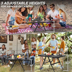 REDCAMP Folding Grill Table for Outside, Portable Metal Aluminum Outdoor Grill Table with Adjustable Height Pull-Out Square Tube Legs, Great for Camping Picnic Cooking BBQ, 36" L x 24" W