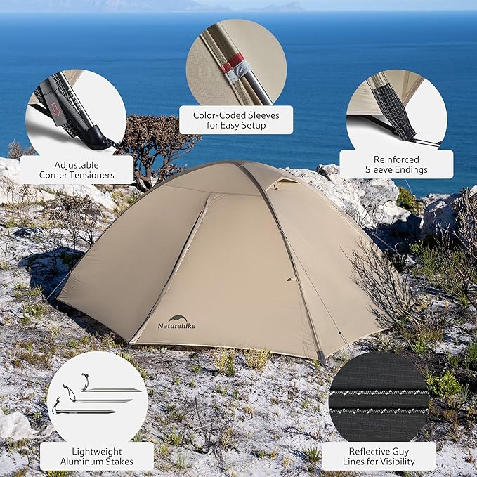 Naturehike Jiling 1/2 Person Backpacking Tent 4 Season Lightweight Tent for Hiking & Bikepacking Easy Setup 3000mm Waterproof Ultralight CampingTents for Outdoor Cycling