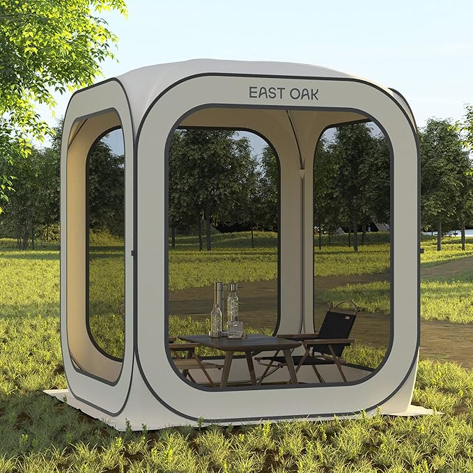 East Oak Screen House Tent Pop-Up, Portable Screen Room Canopy Instant Screen Tent 6 x 6 FT with Carry Bag for Patio, Backyard, Deck & Outdoor Activities, Beige