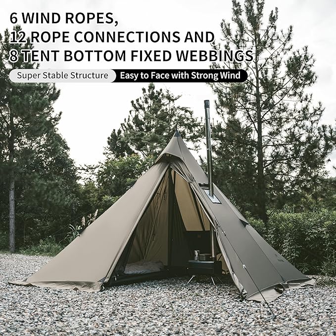 Naturehike Ranch Fire 4 Season Teepee Tent, 2 Person Hot Tent with Stove Jack, Windproof Waterproof Cold Weather Winter Tents for Camping