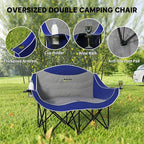 Outsunny Double Camping Chair for Adults, Padded Folding Camp Chair for 2 Person with Armrest, Wine Glass Holder, Cup Holder, Carry Bag for Outdoor Sports, Picnics, Supports up to 552 lbs.