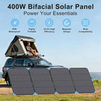 400W Bifacial Portable Solar Panel for Power Station, 23.5% High Efficiency ETFE Foldable Solar Charger for Camping Essentials,IP68 Waterproof 3 Reinforced Kickstands for RV Off-Grid Blackouts