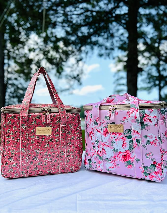 Kwang Min Insulated Insulated Cooler Bag,Reusable Large Lunch Bag for Women, Great for Outdoors,Camping,Party,Premium Quality,Adjustable Strap,Foldable