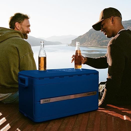 Coleman Snap 'N Go 45-Quart Collapsible Hard Cooler, Portable Hard-Sided Cooler with Waterproof Removable Liner, Spacing-Saving & Quick Set Up, 55 Hours Cold, Sapphire Blue