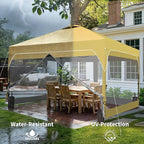 GDY 12x12FT Outdoor Pop Up Canopy Tent with One Push Setup, Easy Setup Gazebo with 4 PVC Transparent Sidewalls for Patio, Parties, Camping, Khaki
