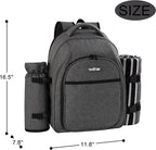 apollo walker Picnic Backpack Bag for 2 Person with Cooler Compartment, Detachable Bottle/Wine Holder, Fleece Blanket, Plates and Cutlery Set (2Person,Grey)