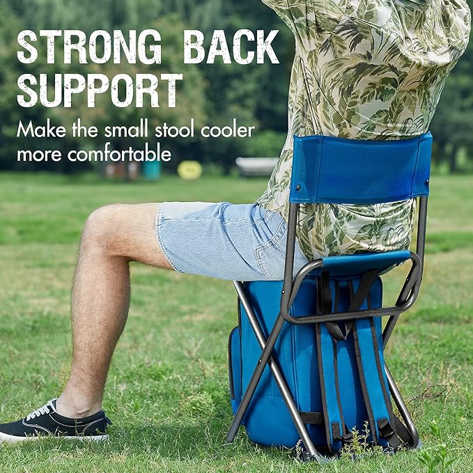 PORTAL Backpack Cooler Chair Fishing Chairs with Backrest Folding Camping Stool Compact for Outdoors Hiking Hunting Travel, Supports 225 lbs Capacity