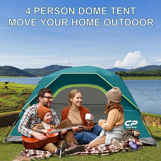 Tents for Camping 4 Person Tent Waterproof Windproof Double Layer Camping Tent, Easy Setup Dome Tent with Large Mesh Windows & Wider Door for Outdoor Camping & Hiking