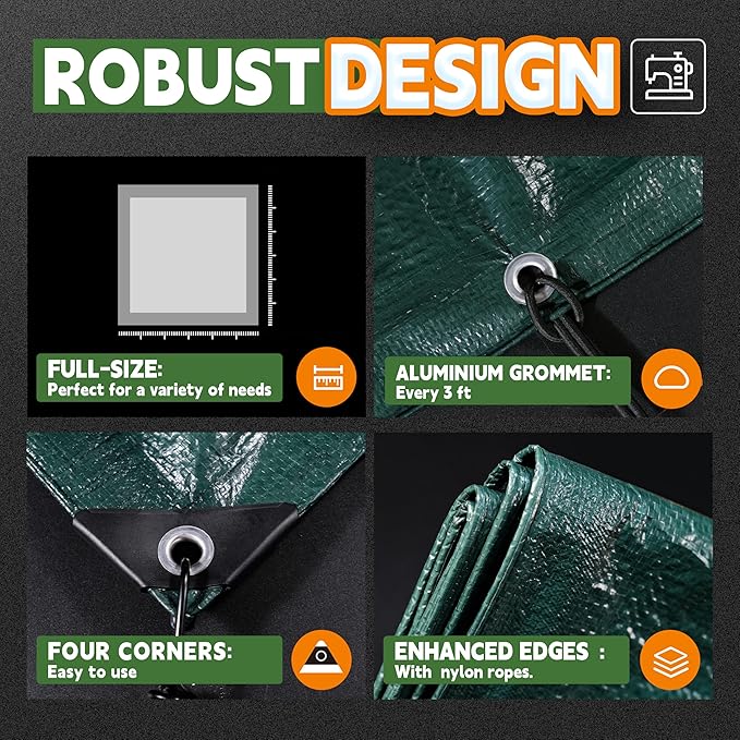 RAINDEWAY 10 Pack Tarps 6x8 Feet Small Tarp Waterproof,5.5 Mil Thick,Multipurpose Waterproof Poly Tarp Cover with Metal Grommets and Reinforced Edges,Green Tarps