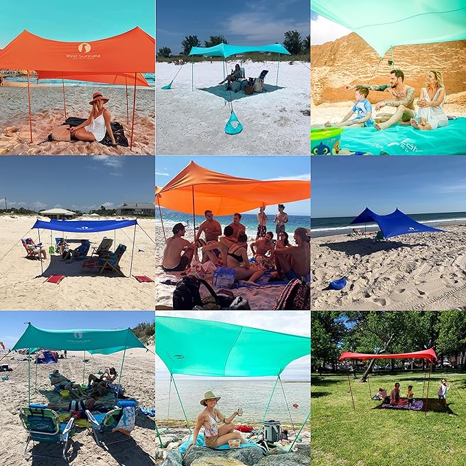 Red Suricata Family Beach Tent & Canopy, UPF50 Sun Shade, 4 Aluminum Poles, Sand Shovel, Large Portable Sun Shelter (Large, Black)