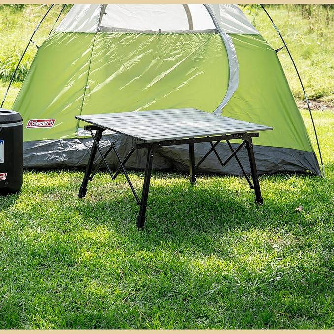 ARROWHEAD OUTDOOR 39" Aluminum Folding Camp Roll Up Table w/Adjustable Height, Undertable Mesh Storage, Carry Bag