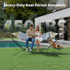 Double Hammock with Stand - Heavy Duty Portable 2 Person Design with Adjustable Steel Stand, Max 450LBS, Ideal for Outdoor Patio, Garden, Beach & Backyard