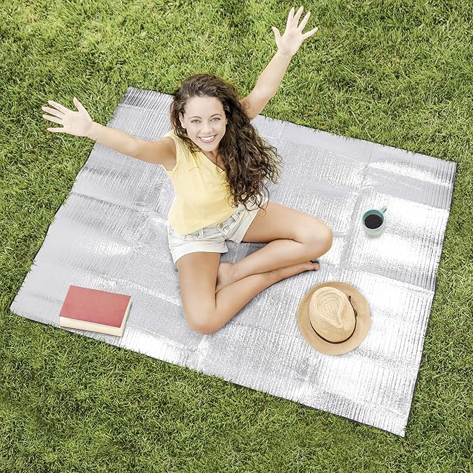REDCAMP 79"x59" Camping Mat Foam Foil Blanket, Waterproof Aluminum Foil Mat Sleeping Tent Pad for Outdoor Picnic,Camping,Beaches
