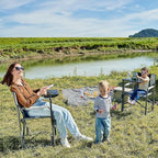 Portal Folding Director Chair with 2-Way Rotating Side Table, Heavy Duty 300 lb Camping Chair with Swivel Tray & Cup Holder, Ergonomic Mesh Back Portable Outdoor Seat for RV, Tailgating & Lawn, Grey