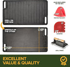 Cast Iron Griddle/Grill Reversible Combo Set + Protective Mitts, Grill Press & Scraper- Pre-seasoned Indoor & Outdoor gas Stove Griddle- Stovetop, Camping or Home Cooking Non-Stick Griddle Pan