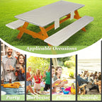 Picnic Table Cover with Bench Covers Vinyl Elastic Edges Fitted Rectangle Seat Tables Waterproof 3-Piece96X30in Set Outdoor Rectangular Folding Backing Tablecloth for Camping Over Size