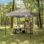 CROWN SHADES 8x8 Pop Up Canopy - Patented Center Lock One Push Instant Outdoor Canopy Beach Tent with STO-N-Go Bag 8 Stakes & 4 Sand Bags，Beige