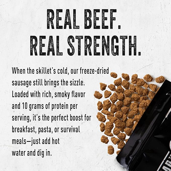 Ready Hour Freeze-Dried Pork Sausage Crumbles Case Pack, 6 Pouches, 12 Servings, USDA Inspected Pork, Shelf Stable Real Meat for Emergency Protein, Survival Food Bulk Meat Pack