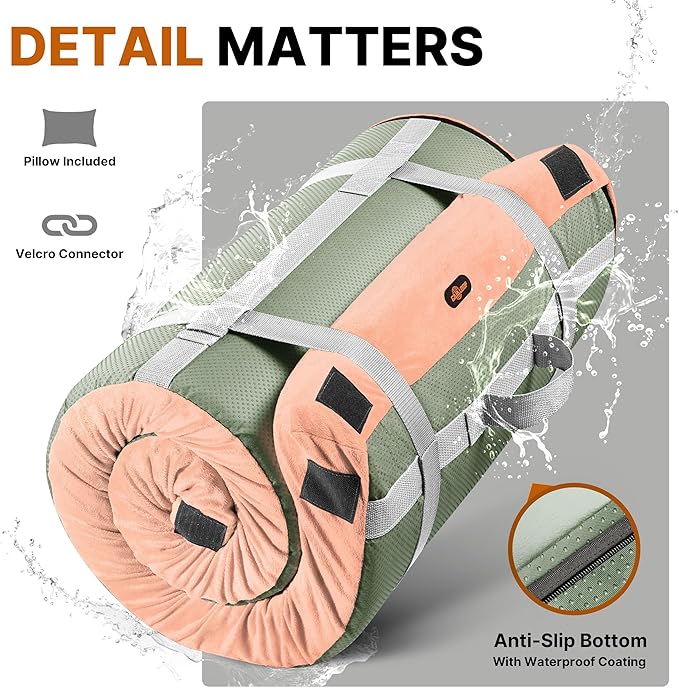 Floor Memory Foam Car Camping Bed Glamping Roll Up Futon Mattress, Japanese Floor Sleeping Mat Camp Cot Mattress Pad Travel Guest Side Sleepers [Twin: 75 * 38 * 3'']